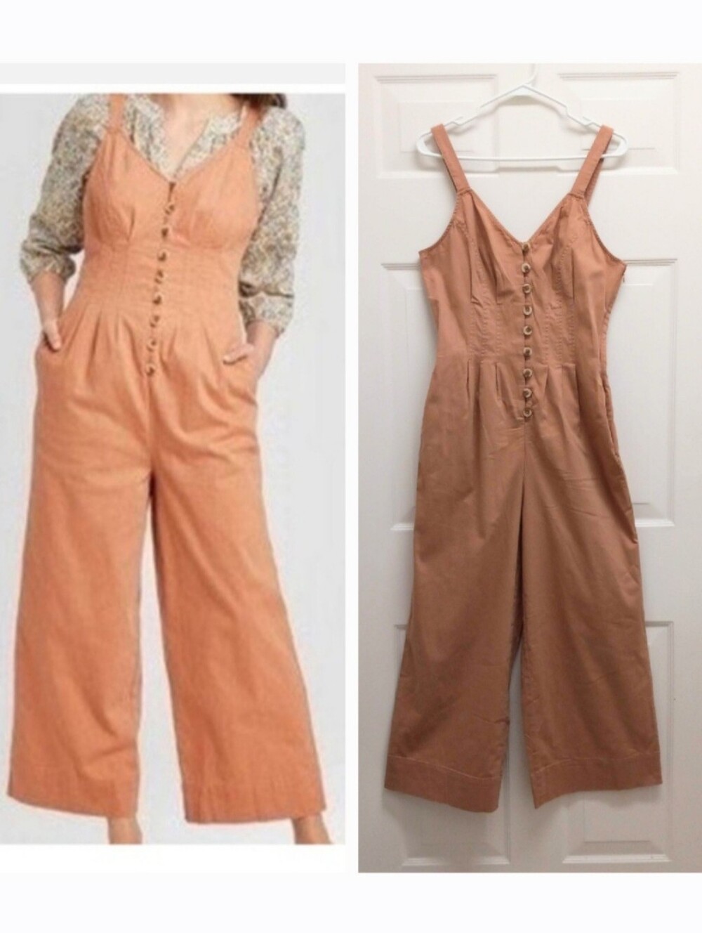 Universal Thread Wide Leg Button Front Jumpsuit Cropped Size 8 Tan Boho Coastal